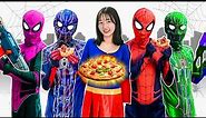 TEAM SPIDER-MAN Battle In Real Life!! Wonder Women Cooking Pizza - HARLEY QUINN TEAM VS SPIDER-MAN!