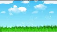 ⛅️🎶 Happy Summer Blue Sky Grass Bubbles Clouds Kids Cartoon Background