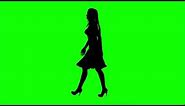 Woman on high heels silhouette walking on green screen