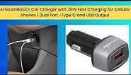 AmazonBasics Car Charger with 36W Fast Charging for Phones | Dual Port -Type C and USB Output