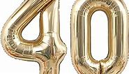 40 Inch Light Gold 40 Number Balloons White Gold Giant 40 Foil Mylar Helium Large Digital Balloon Champagne Gold Birthday Numbers Jumbo Balloons 40th Anniversary Events Party Decorations Supplies