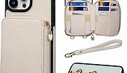 Keallce Compatible with iPhone 15 Pro Max 6.7 inch Case Wallet, Crossbody Zipper with RFID Blocking Card Slots Kickstand, Lanyard & Handstrap Flip Leather Cover for iPhone 15 Pro Max 2023, Beige
