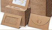 300 Pcs Window Gift Card Envelopes 4 x 2.8 Inch Gift Card Sleeves Mini Envelopes with Heart Shaped Clasp for Business Cards Party Gifts Greeting Invitation (Brown)