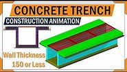 Grating fixing details | Base slab & Trench wall reinforcements | 3d animation of concrete trench