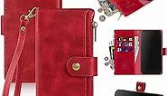 Antsturdy Samsung Galaxy Note 8 Wallet case with Card Holder for Women Men,Galaxy Note 8 Phone case RFID Blocking PU Leather Flip Shockproof Cover with Strap Zipper Credit Card Slots,Red