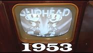 Cuphead on a 1950's black and white TV