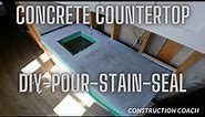 Concrete Countertop DIY, Pour, Stain, and Seal. Total cost $50