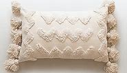 Banilla Bohemian Lumbar 12x20 Pillow Cover |100% Cotton Boho Throw Pillow Cover Perfect for Bed or Couch | Decorative Pillow Hand Tufted with Chunky Tassels | White Lumbar Pillow Decorative