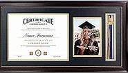GraduatePro 11x22 Diploma Picture Frame with Tassel Holder for 8.5x11 Document/Certificate & 5x7 Photo, Mahogany Gold Rim with Double Mat (Black Over Gold), Tassel Shadow Box & Real Glass
