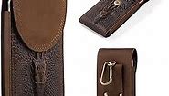 Hengwin Genuine Leather Phone Holster Fits for iPhone 15 Pro Max 14 Pro Max 13 Pro Max Samsung Galaxy A14 A54 S23 Ultra S22 Ultra Note 9 8 Holster Belt Clip Pouch Case Cell Phone Holder (Retro Brown)