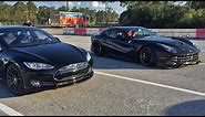 Tesla Model S P85D vs Ferrari F12 1/4 Mile Drag Racing with Brooks Weisblat