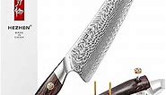 HEZHEN 8.5 Inches Damascus Chef Knife, 73 Layers Damascus Steel Powder Steel Kitchen Knives, Damascus Pattern G10 Handle