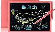 LCD Writing Tablet Doodle Board, 15 inch Colorful Drawing Tablet Writing Pad Electronic Graphics eWriter for Kids, Digital Handwriting Boards Gifts Educational Toys for Boys Girls (Pink)