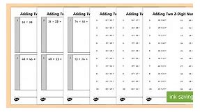 Adding Two 2 Digit Numbers Practice Worksheets