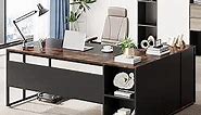Tribesigns 71 inch Executive Desk, L Shaped Desk with Cabinet Storage, Executive Office Desk with Shelves, Business Furniture Desk Workstation for Home Office, Brown and Black