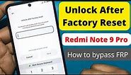 Unlock after factory reset Redmi Note 9 Pro || xiaomi redmi note 9 pro verifying your account FRP