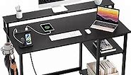 GreenForest Computer Desk with USB Charging Port and Power Outlet, Reversible Home Office Desk with Monitor Stand Storage Shelves for Small Space,47 in Work Desk with Cup Holder Hook,Black