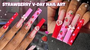 XXL STRAWBERRY VALENTINES DAY NAILS 💗🍓 | BEGINNER ACRYLIC APPLICATION | 2CUTE NAIL SUPPLY