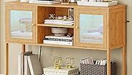 Console Table with Outlets and USB Ports, 39.4'' Entryway LED Lights, 2 Rattan Storage Cabinets Open Shelves, Sofa Table, Entry Hallway Foyer for Living Room