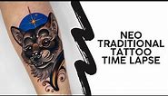 Tattoo process time lapse raccoon neo traditional