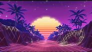 NEON SUNSET 80's RETRO SYNTH ROAD 4K Background Screensaver - 1 hour - Miami Palm Trees