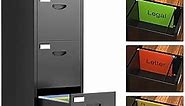 4 Drawer Vertical File cabinet, Metal Filing Cabinet with Lock, Filling Cabinet for Home Office, Modern Black Filling Cabin, Tall Narrow file Storage cabinet for A4/Letter/Legal Size-Assembly Required