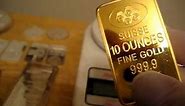 Weighing my 10 troy ounce gold Suisse Pamp