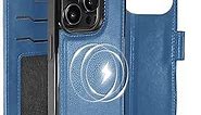 CAVOKAS iPhone 15 Pro Wallet Case with Card Holder, Detachable Strong Magnetic Leather Flip Case, Compatible with MagSafe Wireless Charging, Kickstand Shockproof Cover 6.1 Inch, Blue
