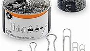 350 Pack Paper Clips and Binder Clips Set by Luxurecourt - Binders & Paperclips Assorted Sizes in Container with Compartments, Silver Paper Clips & Black Binder clips for Home, School, Office Supplies