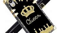 Fiyart Designed for iPhone Xr Case Luxury Queen Golden Crown Gold Glitter Square Soft TPU Wrapped Edges and Hard PC Back Stylish Classic Retro Case 6.1 inch