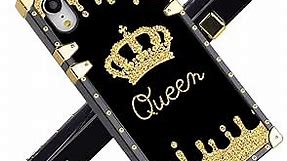 Fiyart Designed for iPhone Xr Case Luxury Queen Golden Crown Gold Glitter Square Soft TPU Wrapped Edges and Hard PC Back Stylish Classic Retro Case 6.1 inch