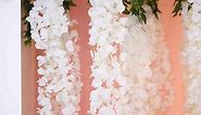 White Artificial Silk Hanging Wisteria Flower Garland Vines - Elaborated 5 Full Strands in 1 Bush 42"