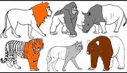 Wild Animals Coloring Pages - Name and Sound - Learning Animal for Kids - Kids World