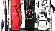FHXZH 3 Golf Bag Storage Garage Organizer, Golf Bag Stand Fit for 3 Golf Bags, Golf Clubs, Golf Balls, Golf Equipment Accessories, Golf Bag Storage Rack with Wheels for Garage, Club, Shed, Basement