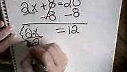 Algebra - Solve 2x + 8 = 20