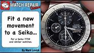 How to fit a new movement to a seiko quartz watch. 7T59. Re-fit dial and hands.