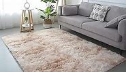 YUFANUHO Ultra Soft Plush Fluffy Area Rugs 4x6 Feet, Tie-Dyed Beige Area Rugs 4x6 for Living Room, Fluffy Rugs for Bedroom, Kids Room, 4x6 Fuzzy Rugs (Light Camel)