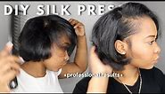 HOW TO: SILK PRESS ON NATURAL HAIR AT HOME + TRIM | CURLY TO STRAIGHT | PROFESSIONAL RESULTS