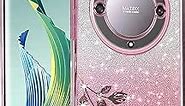 for Honor Magic 5 Lite Phone Case,Glitter for Women Girls Shockproof Protector,Honor Magic 5 Lite Bling Case Charms Luxury Diamond Floral Clear Sparkle Pink Cute Phone Cover Soft TPU