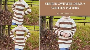 XS-3XL | Crochet Striped Sweater Dress | DIY Tutorial & Pattern
