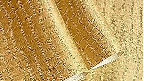 Simon&Siff Gold Wallpaper 17.3'' x 236'' Crocodile Metallic Gold Textured Wallpaper Modern 3D Embossed Mural Non Woven Traditional Wallpaper Non-Adhesive Wallpaper