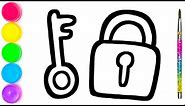 Lock and Key Drawing and Coloring for kids | How to draw lock and key