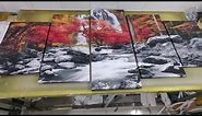 Beautifully Finished 5 Piece Autumn Forest Waterfall Canvas Wall Art Prints