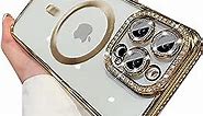 Fycyko Phone Case for iPhone 13 Pro Max Case Magnetic Full Camera Len Protection[Compatible with MagSafe] Clear Diamond Rhinestone Shockproof Cute Sparkle Bling Case for 13 Pro Max 6.7''-Gold