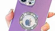 iPhone 13 Pro Max Case with Diamond Logo Window, Luxury Glitter Bling Diamond Camera Decoration Slim Fit PU Leather Phone Case for Women Girls 6.7" (Purple)