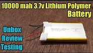 10000 mAH 3.7v 1S Lithium Polymer Battery, Li-Po Unbox Review Testing