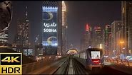 [4K 60fps HDR]Dubai Metro-Journey between Sobha Realty & Burjuman stations night view on Red Line