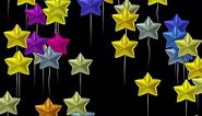 Star Shape Balloon Flying In The Air On Black Background, Stars Shape Balloon Flying Party Animation