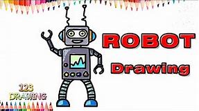 Learn How to draw a Friendly Robot | Teach Drawing Coloring Page ! Painting, Drawing, Coloring Tips