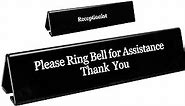 UCEC NO Receptionist Desk Sign, Office Sign Please Ring Bell for Assistance Thank You Sign, Double Sides Printed Office Sign for Lobby or Front Desk Service, 7.8" x 2"